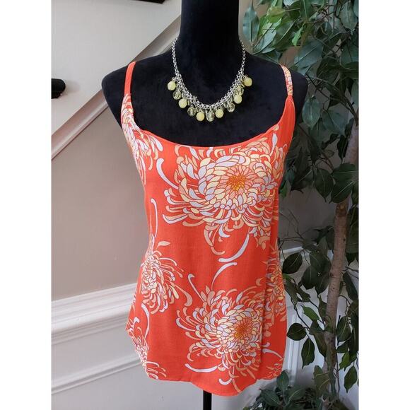 CAbi Women's Orange Floral 100% Rayon Scoop Neck Sleeveless Camisole Top Tank L - Picture 11 of 11